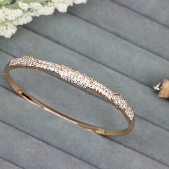 Rose Gold Bangle with Leaf Motif and Sparkling Stone Detailing, XPBL0559 - Picture 11 of 12
